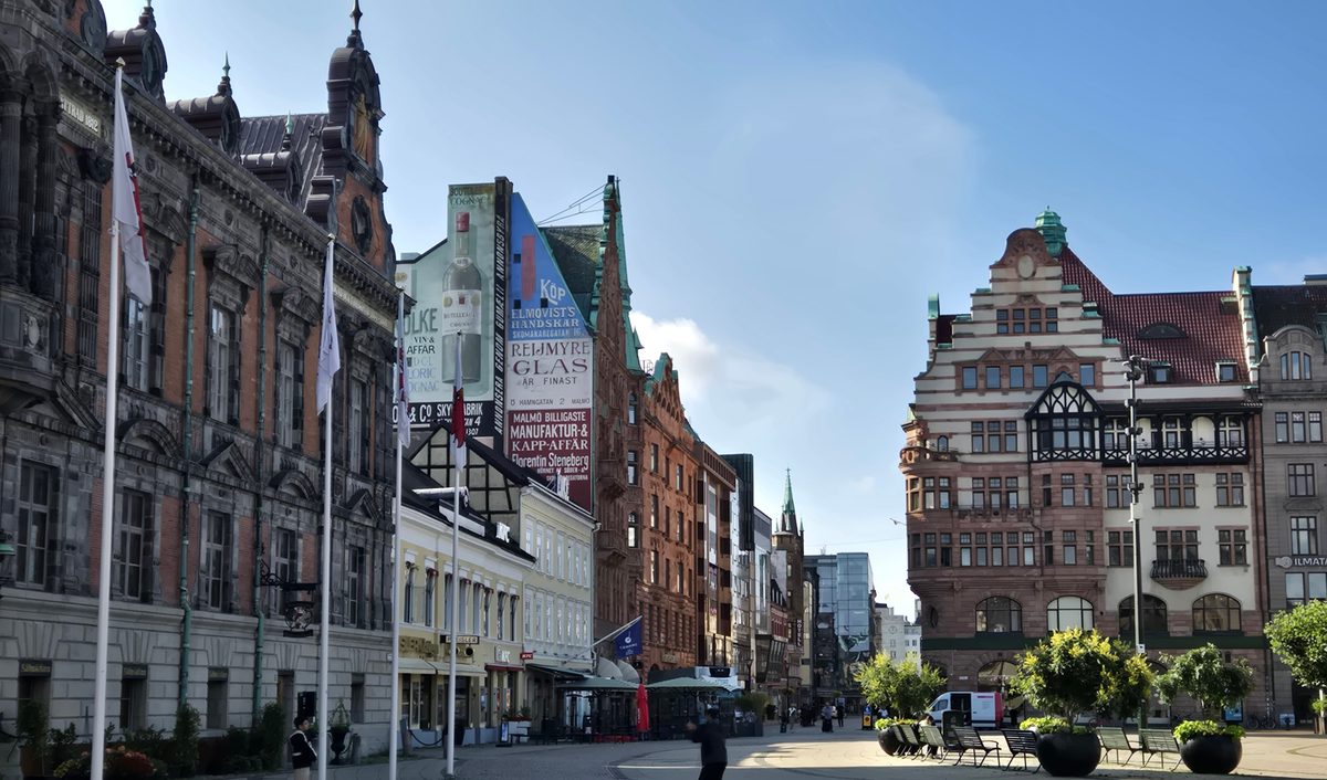 Malm&ouml; city center with red-brick and Renaissance-style architecture