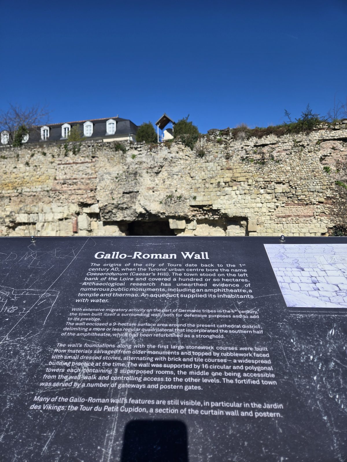 The Gallo-Roman wall in Tours — massive ancient stonework in a quiet park