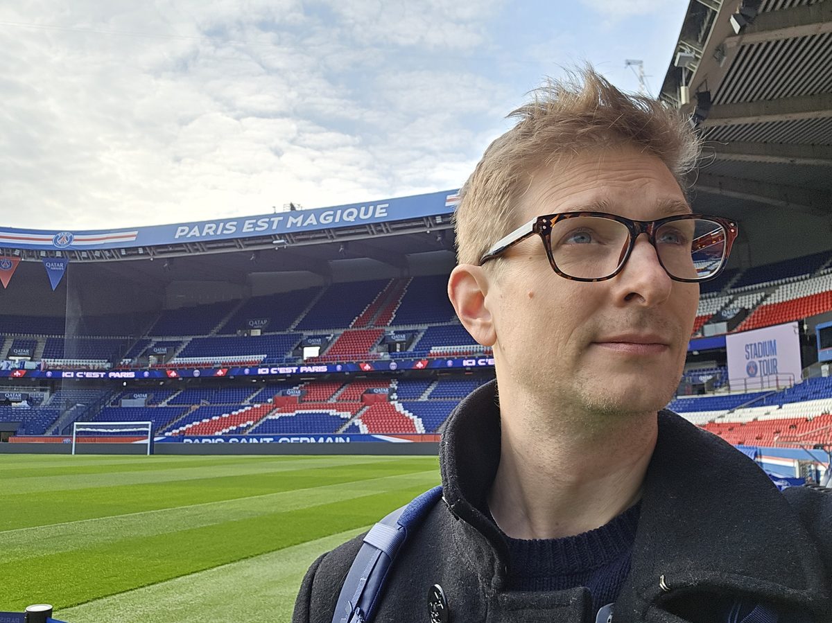 The pitch at Parc des Princes, empty on a Saturday morning