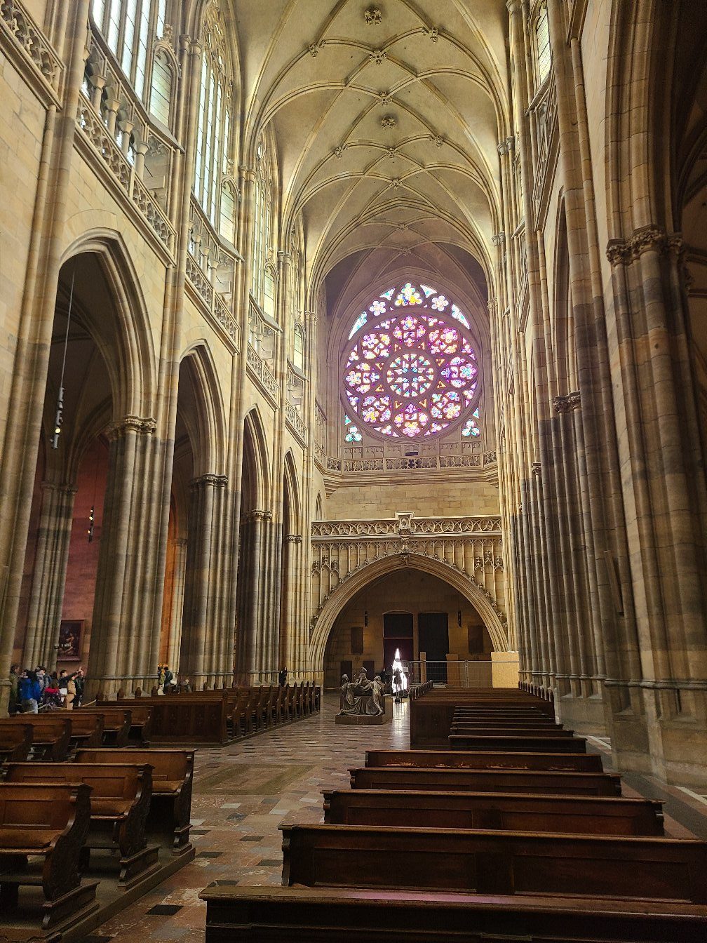 The nave and rose window of St. Vitus Cathedral